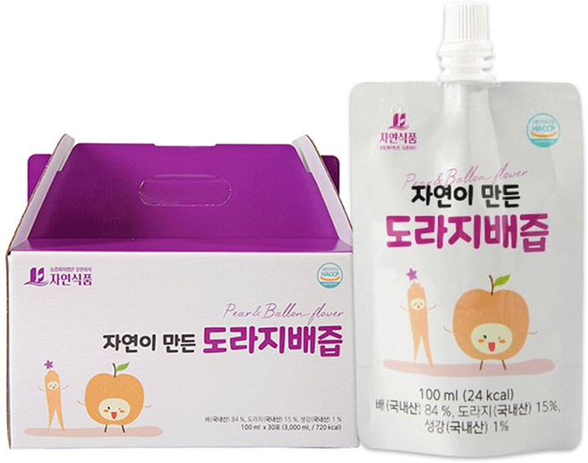 자연식품 자연이 만든 도라지배즙 스파우트, 100ml, 30개