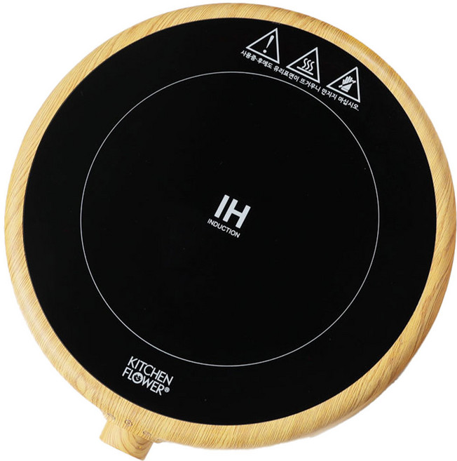 [TTP INC] 8단 온도조절 다이얼식 키친플라워 우드 1구 인덕션/안전 IH방식 과열방지 순환통풍구 미끄럼방지 세라믹글라스상판, 독립형, 원형인덕션