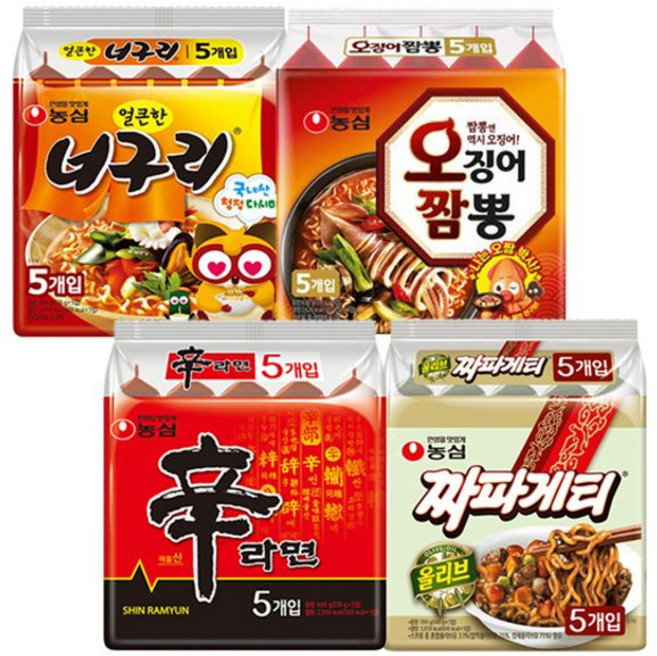 농심 신라면+너구리+짜파게티+오징어짬뽕, 1세트