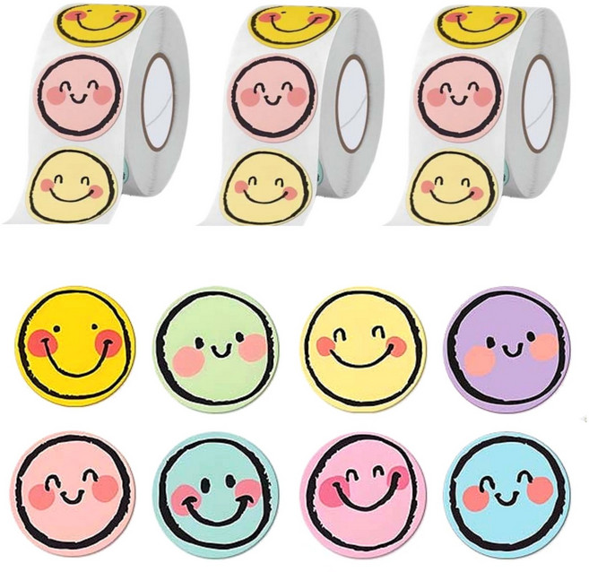 500개입 스마일 얼굴 이모티콘 원형 스티커, 500매(S299), 3세트
