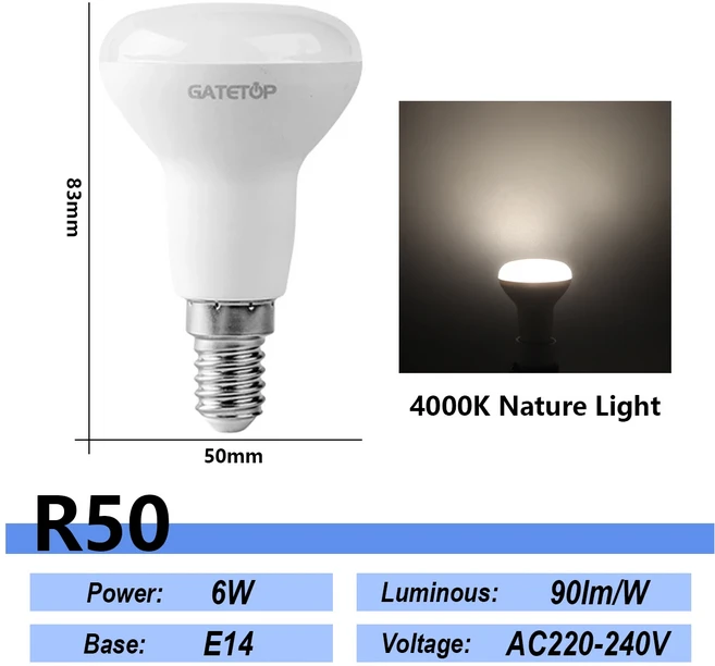 1-20Pcs LED 목욕 전구 램프 E27 E14 버섯 R50 R63 R80 220V 6W 10W 12W 비 스트로브 따뜻한 차가운 빛 ERP, 04 R50 4000K, 01 20 pcs, 01 AC220V-240V