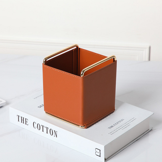 페이지샵 홈인테리어 가죽 브러시 화장품 리모콘 펜홀더 다용도 정리함, 1개, 브라운