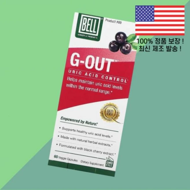 벨 라이프스타일 지 아웃 유릭 애씨드 식물성 베지캡슐 60정 Bell Lifestyle G Out Uric Acid Control 60 Veggie Capsules, 벨 라이프스타일 지 아웃 식물성 베지캡슐 60정 Bel, 1개 - 쿠팡
