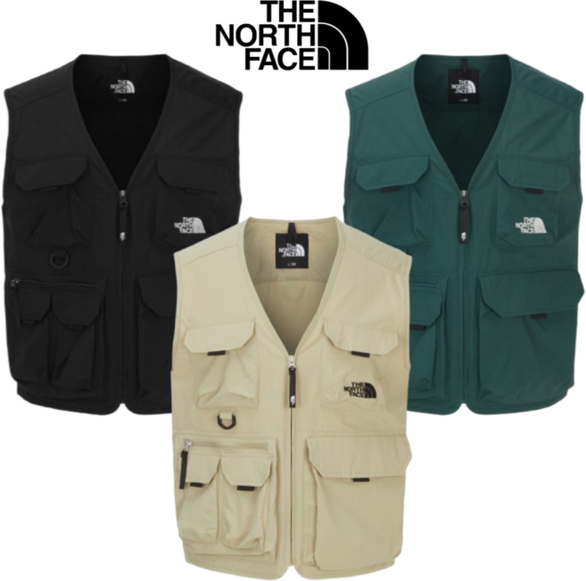 (100% 정품 매장 출고) 노스페이스 남성 집업 조끼 캠핑용 낚시 메시소재 통풍 효과 아웃포켓 다양 베이지/블랙/그린 3가지 색상