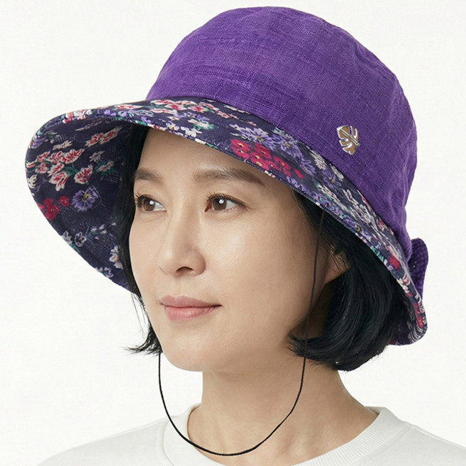 [국산] 베이직엠 중년 여성 여름모자 벙거지 들꽃챙 뒷리본 벨크로