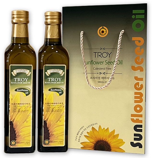 TROY 트로이 1등급 해바라기씨유 선물세트 NON-GMO 유리병 식용유, 2개, 500ml