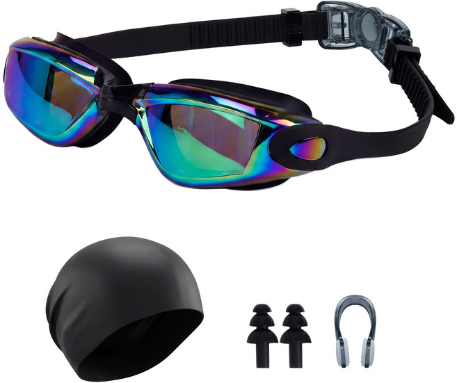 Olivet 편안한 인체공학 패킹 미러코팅 김서림방지 물안경 수경, 1개, 금도금