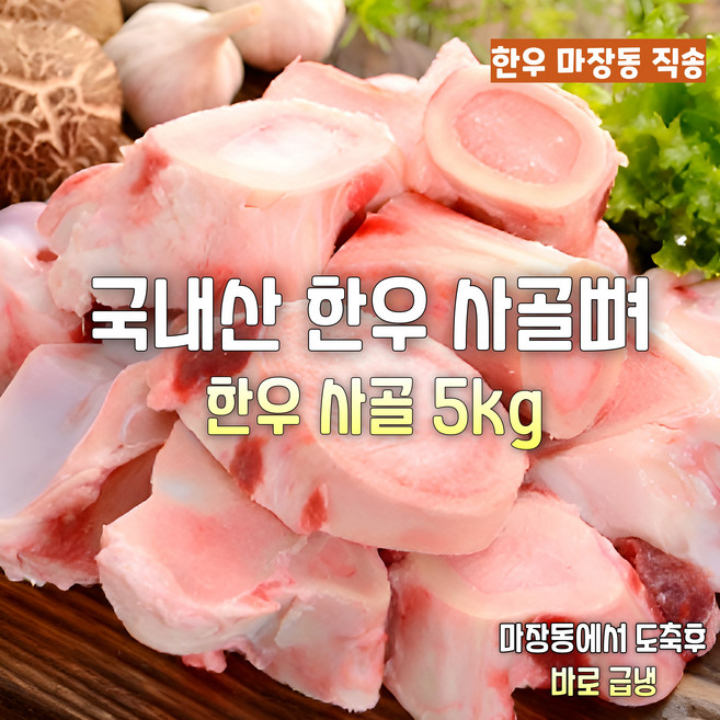[마장동 직송] 국내산 자연산 A+등급 한우 사골뼈 5kg. 6kg 보신세트 육수 선물용 가정용 업소용, 1박스, 5kg