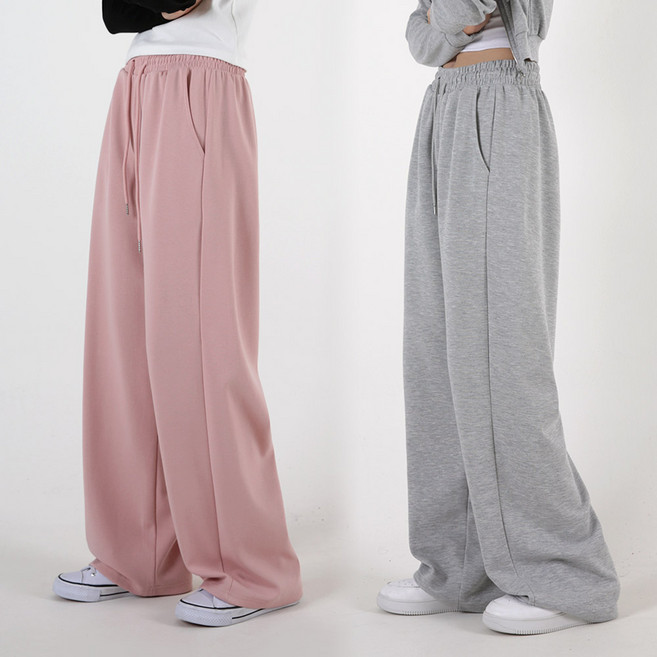 오버나인 여자 여성 무지 와이드 숏 롱 기장선택 트레이닝 팬츠 바지