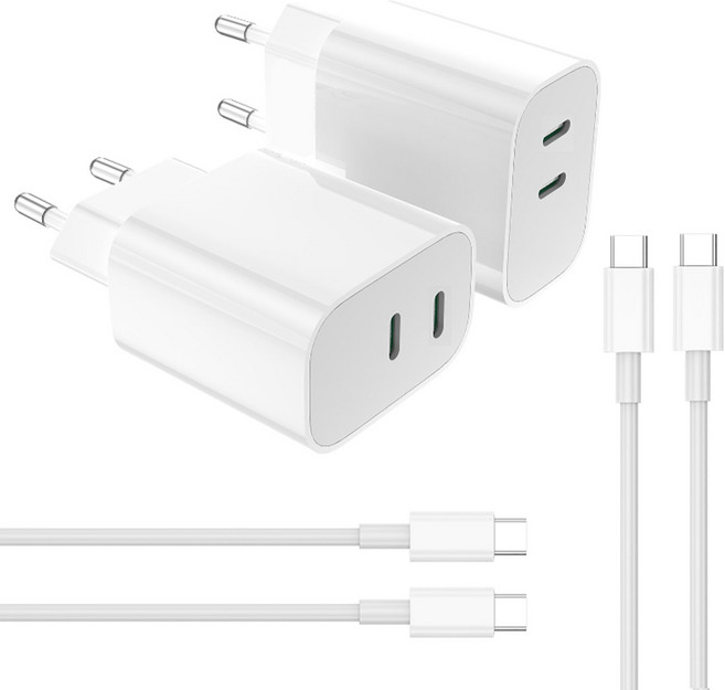 듀얼포트 c타입 고속 충전기 25W PPS 초고속 PD 충전기 C타입 케이블 1.8m 세트 삼성 아이폰 가정용 충전기, 2개, 흰색