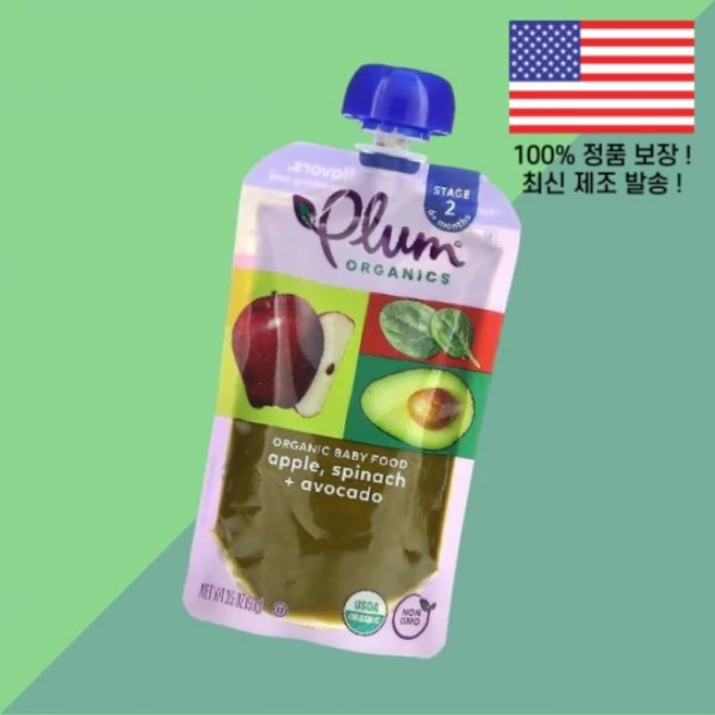 플럼 오가닉 이유식 6개월 이상 사과 애플 시금치 아보카도 3.5온스 99g Plum Organics Organic Baby Food 6 Months Apple Spinach, 1 - 쿠팡