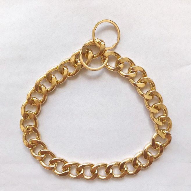 강아지 훈련 목줄 실버 초크 애견 골드 체인 대형견, 1개