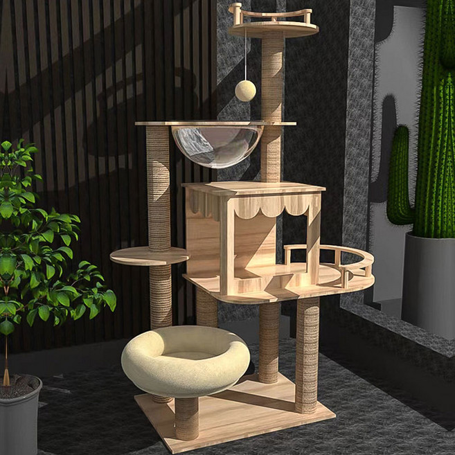 New World 캣타워 고양이 스크래쳐 안정적인 구조로 튼튼하고 견고함 다층 구조로 놀이터 링트리 등반 프레임 + 스크래쳐 + 고양이장난감 대형 및 소형 고양이모두사용 MPJ04, 1개, 원목색05