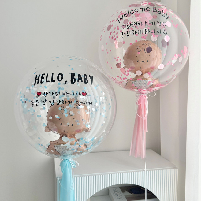 헬륨 완제품 베이비샤워 젠더리빌풍선 임밍아웃 만삭촬영 출산선물 레터링풍선, 1개, 핑크+젠더리빌박스