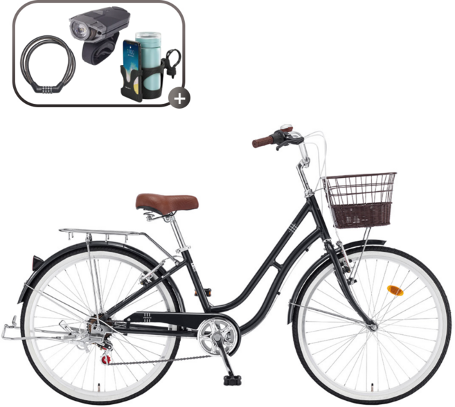 2026 삼천리 레스포 26 프림로즈 자전거 알루미늄 프레임 7단 변속 시티형 여성용자전거, 1개, 172cm, 펄 블랙 (90%조립)