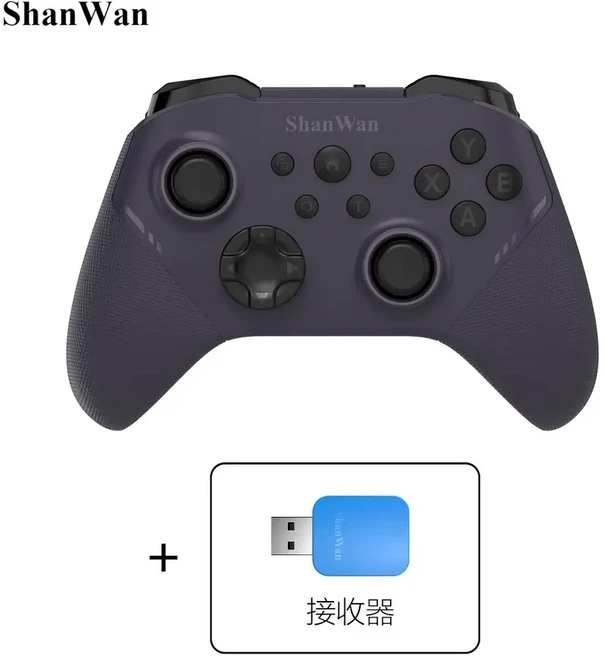 ShanWan 經典Xbox佈局 藍芽無線遊戲手柄 三模連線 六軸陀螺儀 霍爾搖桿, Q34B神秘紫 接收器, 1個, T4N