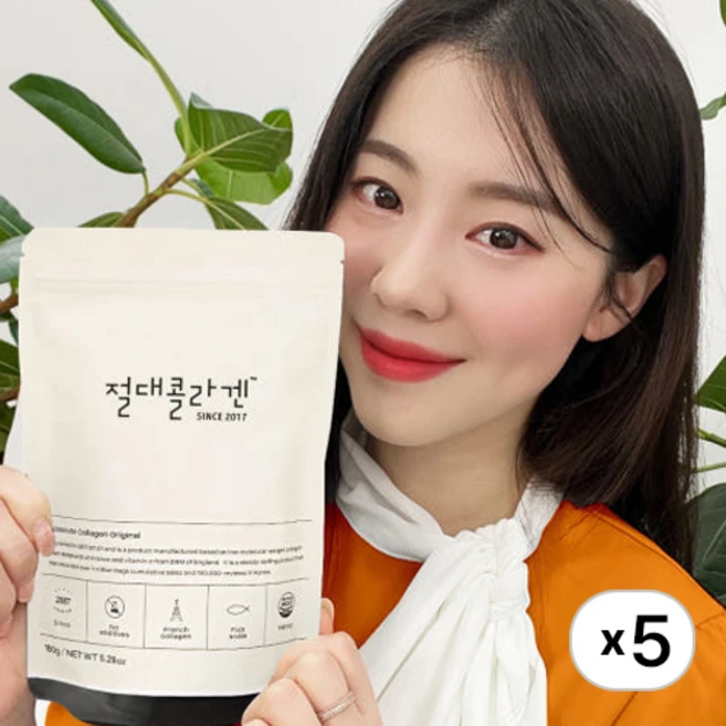 [N사 리뷰 20만] 절대콜라겐 오리지널 당0% 지퍼백 대용량, 5개, 150g - 쿠팡