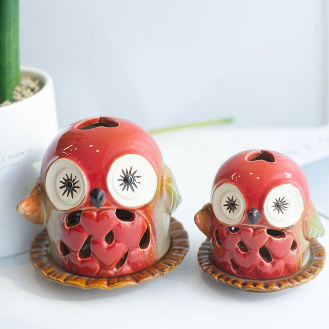레드 도자기 부엉이 초 캔들 홀더 장식품 소품 집들이 개업 선물 카페소품