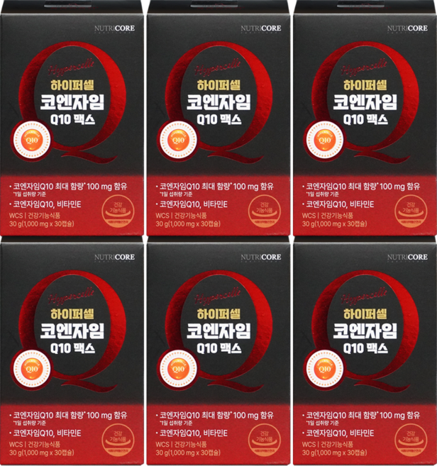뉴트리코어 코엔자임 Q10 맥스 1000mg 1개, 30정, 6개