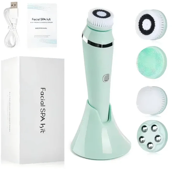 전기 페이셜 클렌징 브러시 딥 클리닝 제거 블랙헤드 모공 제거용 IPX7 방수 페이스 마사지기 클렌징 장치, 01 라이트 그린