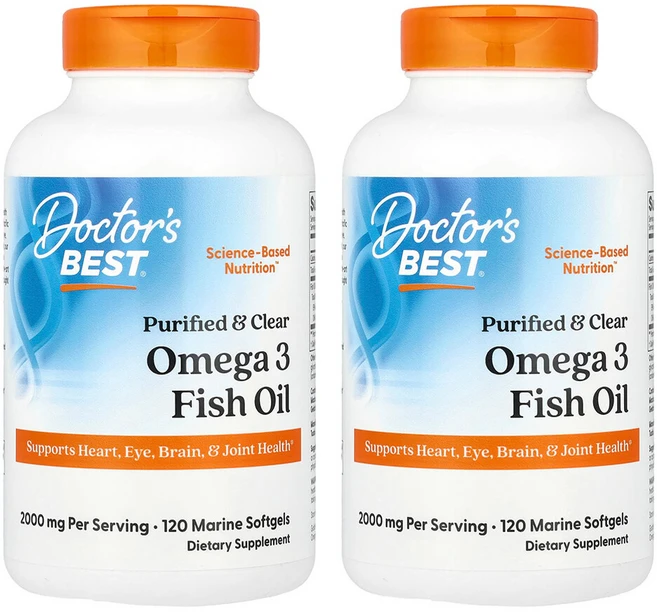 닥터스베스트 2개X 퓨러파이드 & 클리어 오메가3 피쉬 오일 2000mg 마린 소프트젤 120정, 2개 - 쿠팡