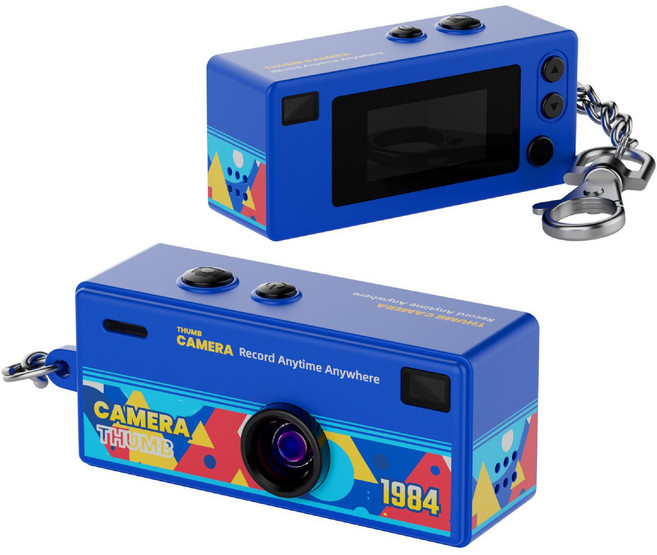 JODDA 1080P 미니 카메라 엄지카메라 소형 스포츠 캠코더 어린이 카메라 비디오 레코더 포켓카메라 열쇠 고리 32G 메모리카드 무료 증정, 1개, 푸른색