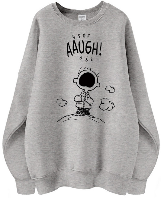 스누피 정품 남녀공용 오버핏 캐릭터 라운드 맨투맨 빅사이즈 데일리 티 루즈핏 커플 라운드 티셔츠 남자 여성 롱티 단체티 하품찰리