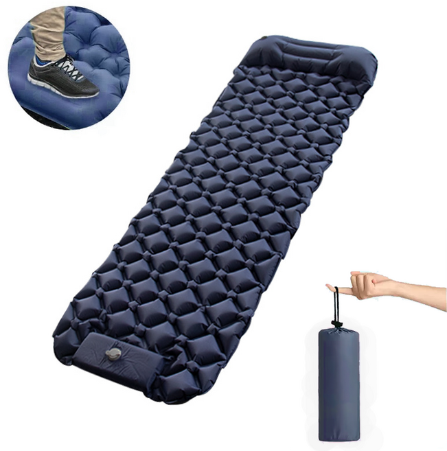 프리파워 1인용 자충매트 에어매트 발로 10초 충전 방수 6cm 두께+파우치 증정 (캠핑매트/텐트/차박 적합), 딥블루Blue