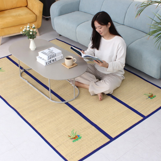 남도공예 왕골 원앙 3단접이식 보료돗자리 140 x 190 (커버포함) 제사용 제사 돗자리