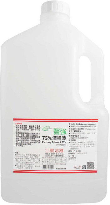 醫強 75%酒精 4L消毒用酒精, 4L, 1桶