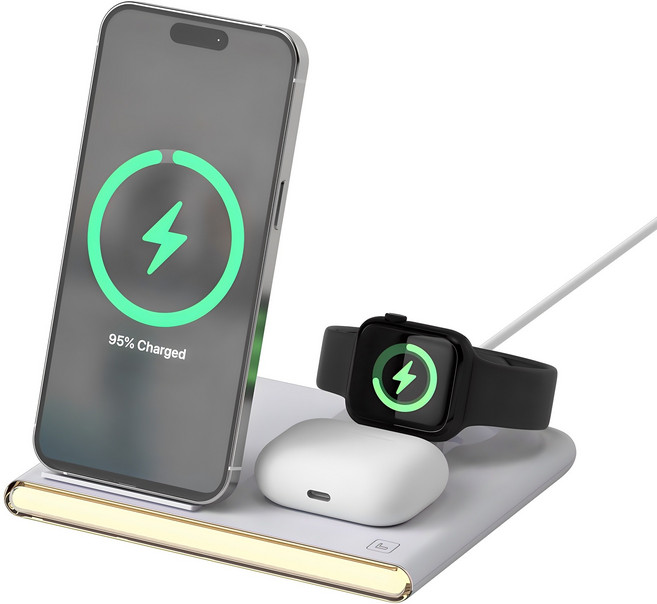 이어맥 애플워치/갤럭시워치 동시호환 밝기조절 무드등 3in1 고속 무선충전기 거치대 23W EWC-02, 캄그레이, 1개