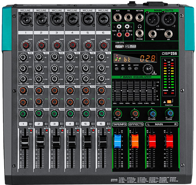Depusheng MG6 프로페셔널 오디오 믹서 6 채널 사운드 보드 콘솔 DJ 믹싱 데스크 시스템 인터페이스 내장 256 리버스 효과