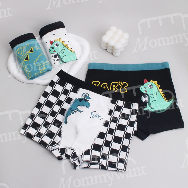 Mommywant 兒童內褲 男童四角褲4入組 純棉透氣高彈力 卡通圖案 XL碼