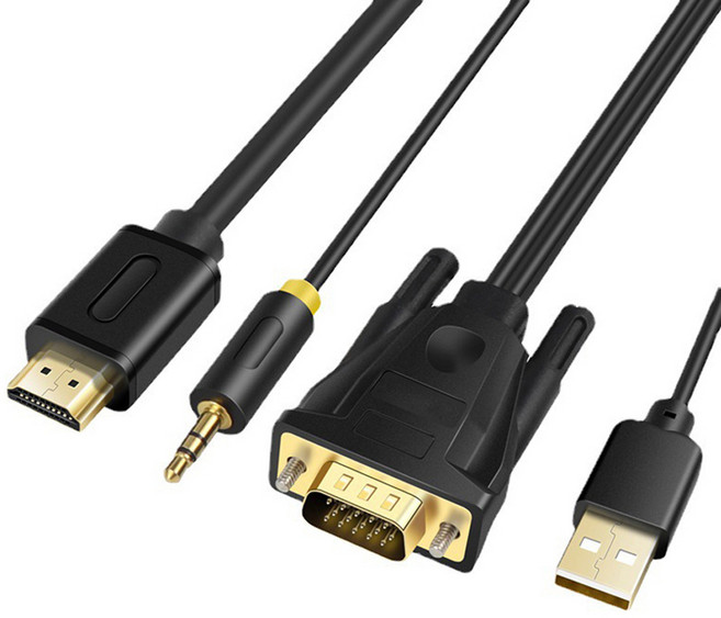 VGA轉HDMI公對公轉接頭 支援音源傳輸 輕鬆連接電腦至HDMI顯示器 享受高清影音體驗, 1個, 3米, 3米