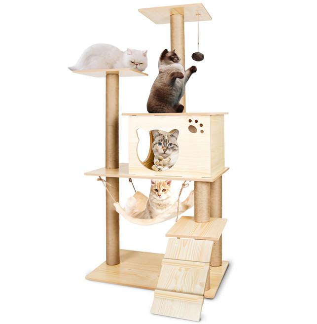 딩동펫 튼튼 원목 캣타워, 혼합색상, 1개