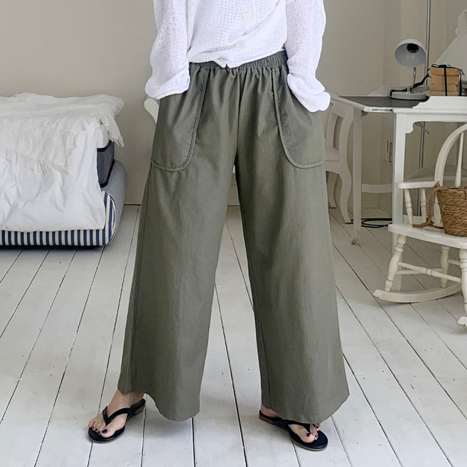 애플망고옷장 넉넉사이즈 1207 와이드 통 면 밴딩팬츠