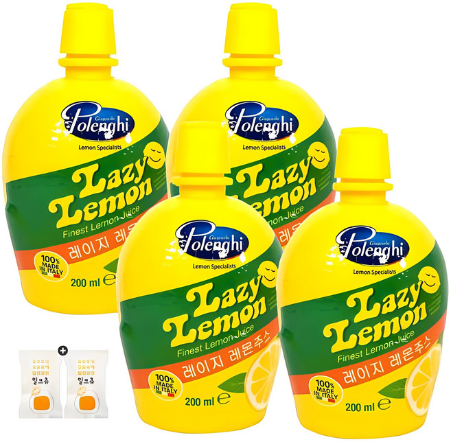 이태리 레이지레몬주스 (200ml) x 4개+밀크츄 2개 세트 번들 4호, 1세트, 801ml