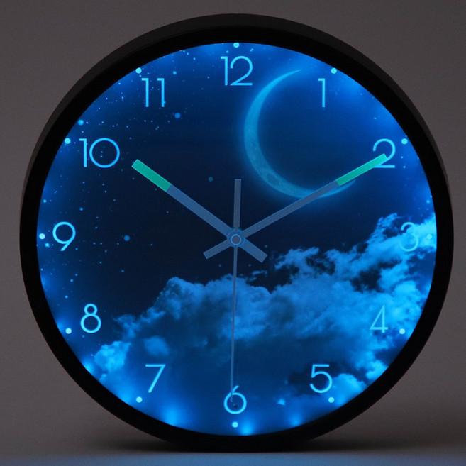 8무드 LED 야간 소리인식 조명 인테리어 무소음 야광 벽시계, LED 달