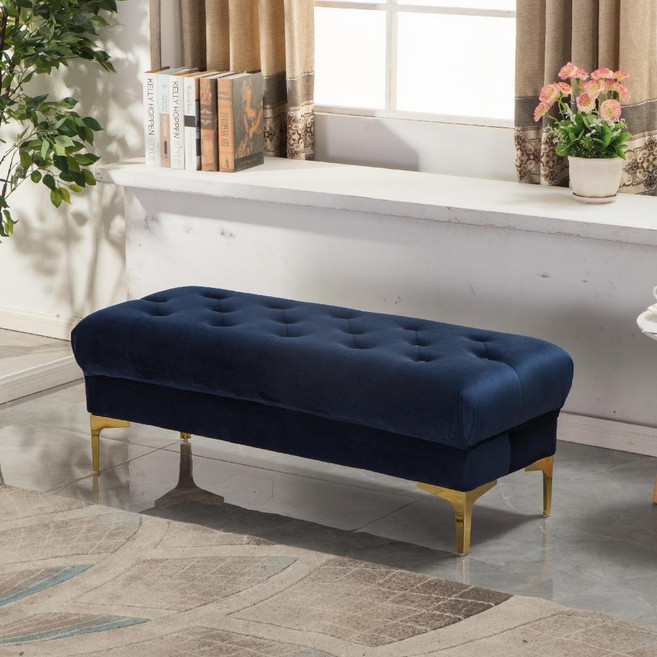 옷가게 긴 스툴 의자 베드 벤치 벨벳 북유럽 수납스툴, 60x43x40, 사파이어 블루 벨벳 원단