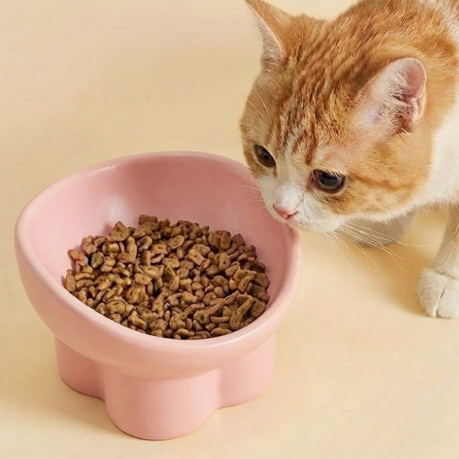 뉴로그 강아지 고양이 세라믹 도자기 밥그릇 물그릇 경추보호 식기, 1개, 핑크