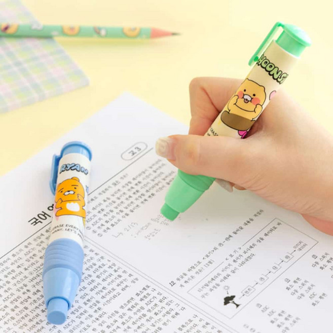 귀여운 라이언 춘식이 캐릭터 노크식 샤프식 지우개, 1개, 춘식이 그린바디