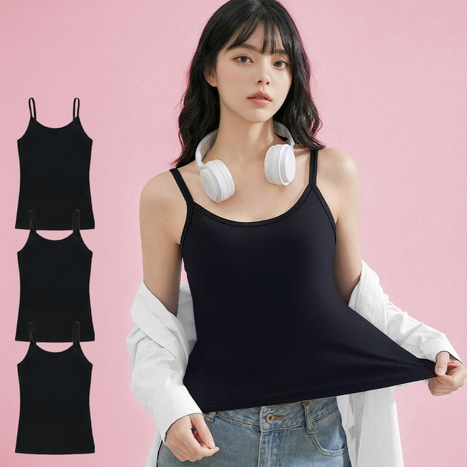 비너스 자스민 3매입 여성 면 스판 나시 여자 끈나시 레이어드 나시티 민소매 메리야스 런닝 세트