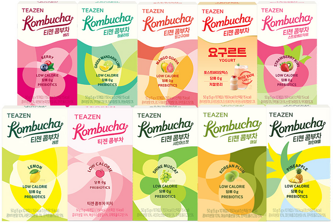 티젠 콤부차 10가지맛 혼합구성 세트(레몬/피치/샤머/파인애플/매실/망고구아바/베리/스트로베리키위/요구르트/청귤라임), 10박스, 10개입, 5g