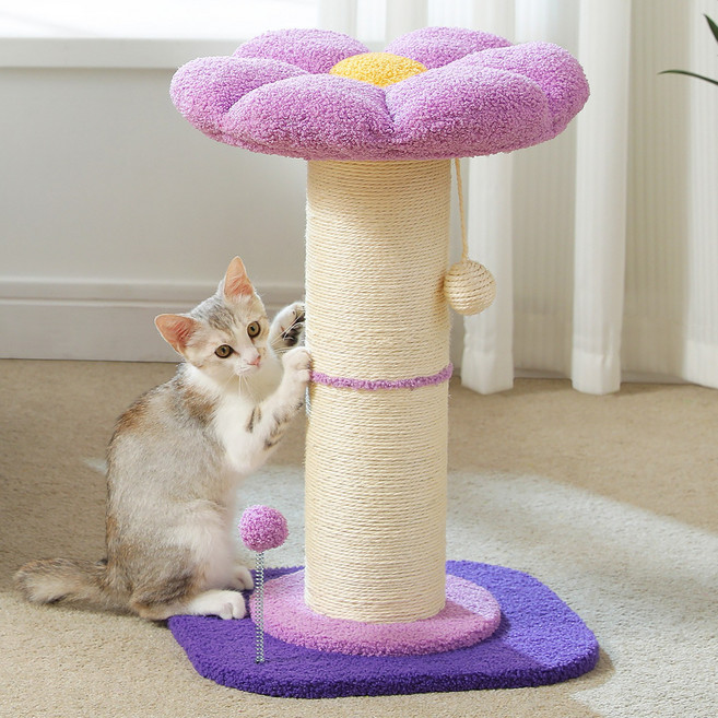 PAWZ Road 고양이 장난감 꽃모양 귀여운 플라워 기둥형 스크래쳐 소형 미니 캣타워, 1개, 퍼플