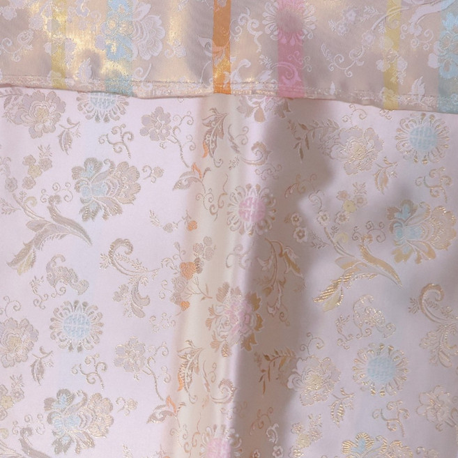 윤원단 윤창금사 24색 꽃무늬 플라워 예쁜 좋은 폴리에스터 한복 옷감 비단 양단 천 원단 만들기, 12 베이지, 1개