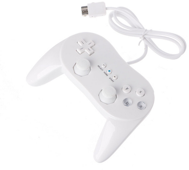 Wii 원격 이중 충격 컨트롤러 용 클래식 듀얼 아날로그 유선 게임 컨트롤러 Pro, 하얀색, 1개