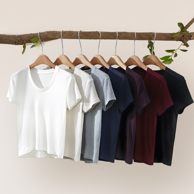 삼라만상 여성용 아세테이트 텐셀 울 U넥 판팔 티셔츠