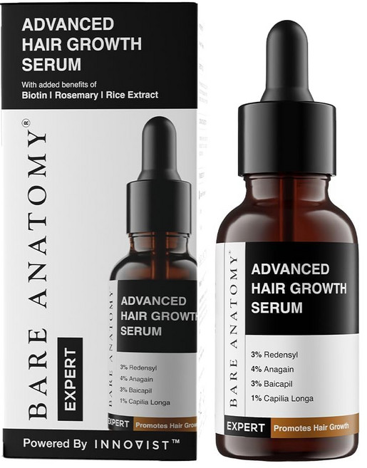 Bare Anatomy 고급 모발 성장 세럼 | 3% 레덴실 + 4% Anagain 바이카필 1% 카필리아 롱가 로즈마리 비오틴 및 쌀 추출물 여성 남성용 낙하 조절 30m, 1.01 Fl Oz (Pack of 1), 1개