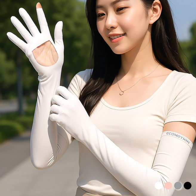 손바닥활짝 쿨토시 여성 운전장갑 긴팔 자외선 UV 차단, 화이트, 1개
