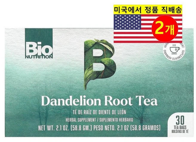 Bio Nutrition 오가닉 허브 티 민들레 뿌리 차 무카페인 30개입 58.8g 1개, 2개 - 쿠팡